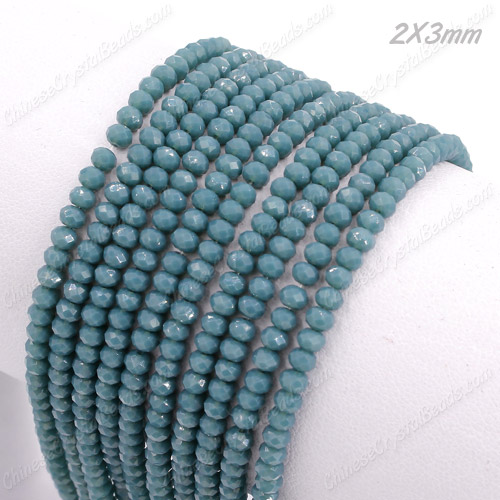 130Pcs 2x3mm Chinese Crystal Rondelle Beads Strand, opaque teal - Click Image to Close