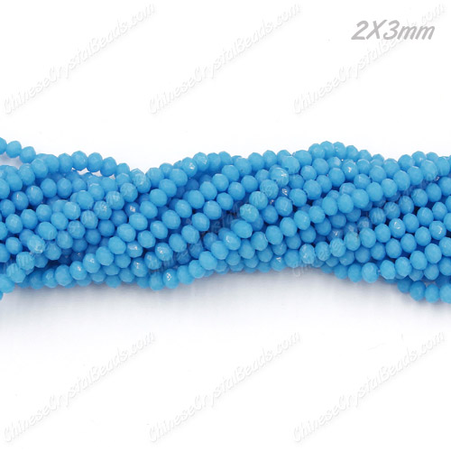 130Pcs 2x3mm Chinese Crystal Rondelle Beads, opaque med blue - Click Image to Close
