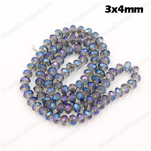 130Pcs 3x4mm Chinese Crystal Rondelle Beads, transparently blue light - Click Image to Close