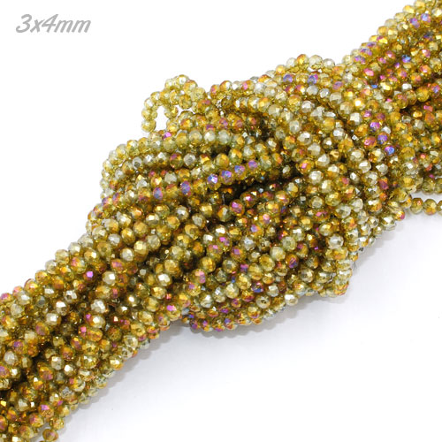 130Pcs 3x4mm Chinese Crystal Rondelle Beads strand, amber purple light - Click Image to Close