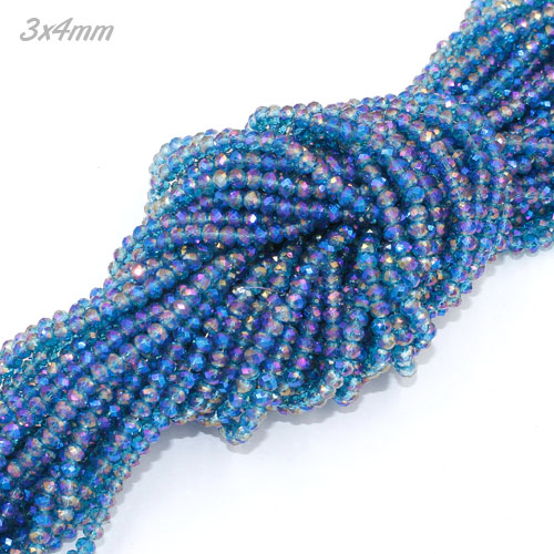 130Pcs 3x4mm Chinese Crystal Rondelle Beads strand, blue purple light - Click Image to Close