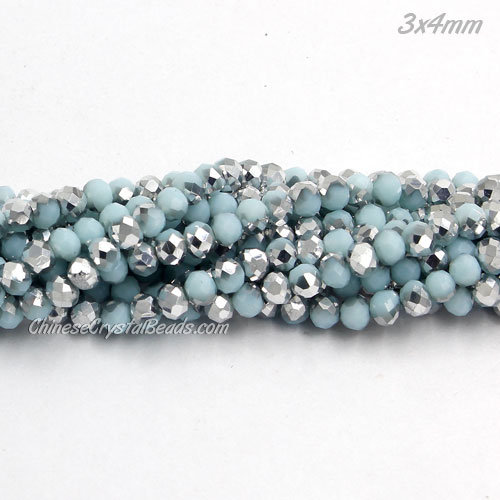 130Pcs 3x4mm Chinese Crystal Rondelle Beads, opaque aque half silver - Click Image to Close