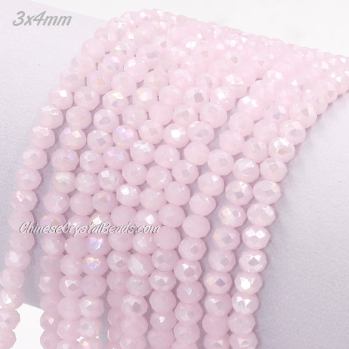 130Pcs 3x4mm Chinese Crystal Rondelle Beads, pink jade AB - Click Image to Close