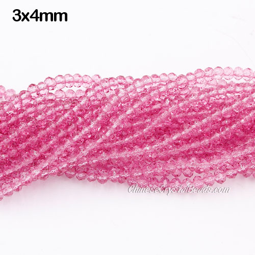 130Pcs 3x4mm Chinese Crystal Rondelle Beads strand, Paint Rose Color - Click Image to Close