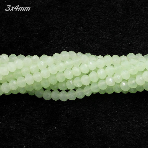 130Pcs 3x4mm Chinese Crystal Rondelle Bead Strand, lt green jade - Click Image to Close