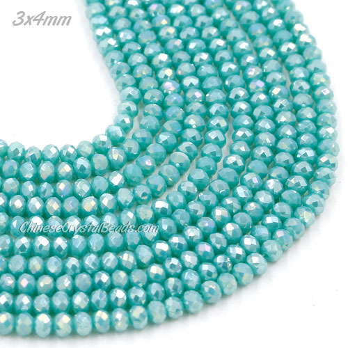 130Pcs 3x4mm Chinese Crystal Rondelle Beads Strand, Turquoise AB - Click Image to Close
