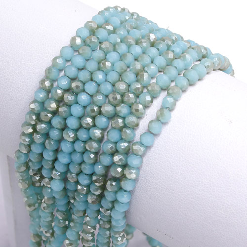 130Pcs 3x4mm Chinese rondelle crystal beads, aqua jade and champange - Click Image to Close