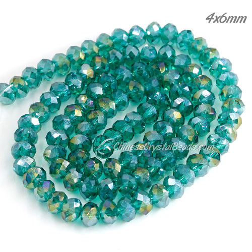 4x6mm Crystal Rondelle Beads, Emerald AB about 95 Pcs - Click Image to Close