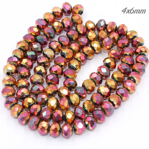 4x6mm red rainbow color Crystal Rondelle Beads Strand, about 95 beads - Click Image to Close