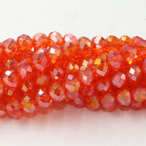 Chinese Crystal Rondelle Beads, red orange AB, 6x8mm , about 72 beads - Click Image to Close
