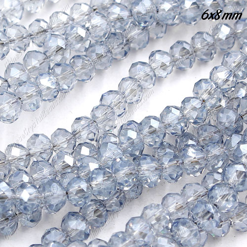 Chinese Crystal Rondelle Beads, 6x8mm, blue gray light, about 70 beads - Click Image to Close