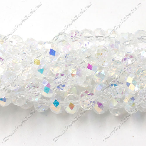 Chinese Crystal Long Bead Strand, Half Clear AB, 6x8mm ,about 72 beads - Click Image to Close