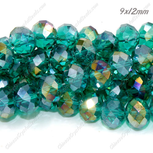 Chinese Crystal Rondelle Bead Strand, Emerald AB, 9x12mm ,about 36 beads - Click Image to Close