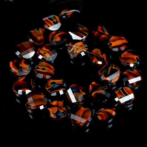 Millefiori Twist faceted Beads black/brown 14mm, 10 beads - Click Image to Close