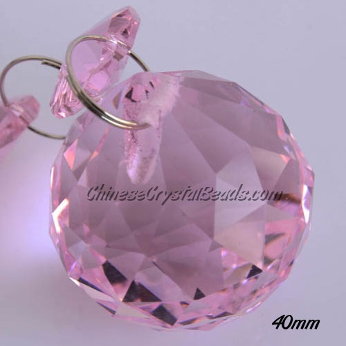 Crystal faceted ball pendants , 40mm, Pink - Click Image to Close