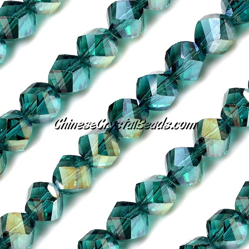 10mm Chinese Crystal Helix Bead Strand, EmeraldAB , 20 beads - Click Image to Close