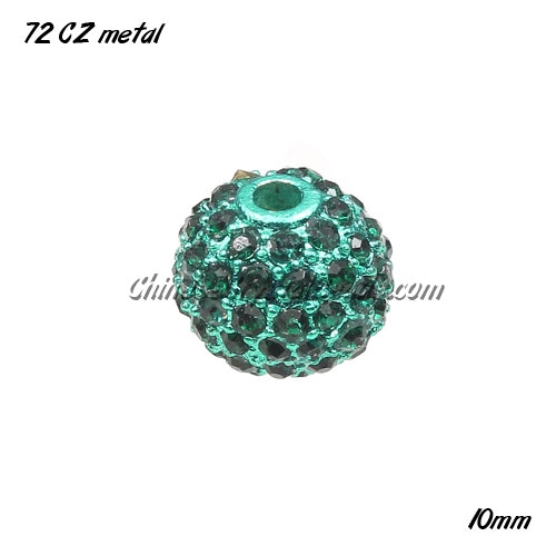 Alloy ball 72 Crystal Rhinestone disco beads Pave, Emerald, 10 pcs - Click Image to Close