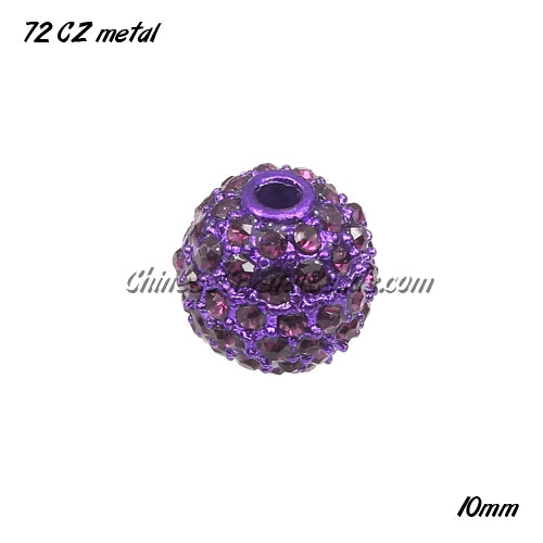 Alloy ball 72 Crystal Rhinestone disco beads Pave , Purple, 10mm, 10 pcs - Click Image to Close