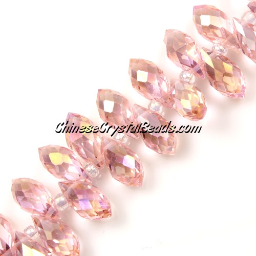 Chinese Crystal Briolette Bead Strand, rosaline AB, 6x12mm, 20 beads - Click Image to Close