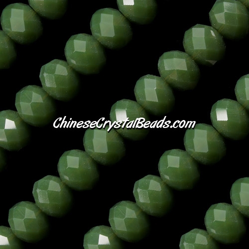 70Pcs 8x10mm Chinese Crystal Rondelle Strand, opaque dark green jade - Click Image to Close
