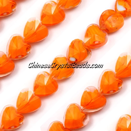 Millefiori 14mm faceted heart Beads Clear /orange, 10 beads - Click Image to Close