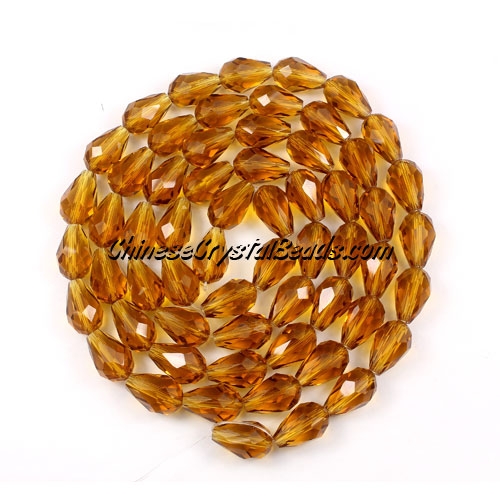 25Pcs 8x12mm Chinese Crystal Teardrop Strand, Amber - Click Image to Close