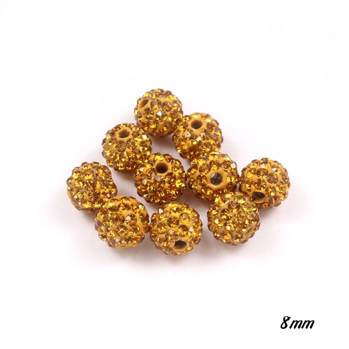 50pcs, 8mm Pave clay disco beads, hole: 1mm, Amber - Click Image to Close