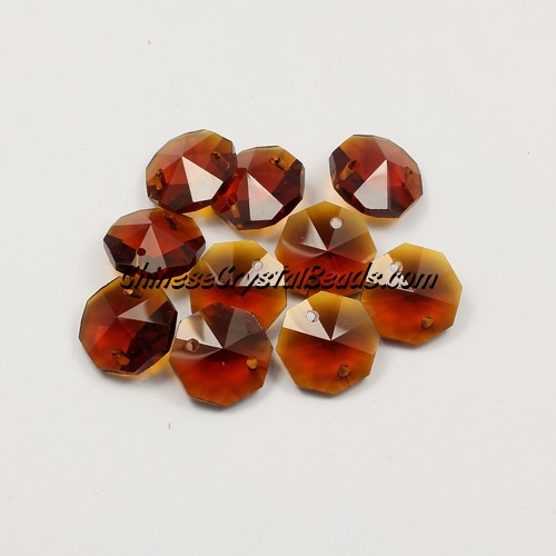 Crystal 14mm Octagon beads , 2 hole, dark amber, 20 beads - Click Image to Close