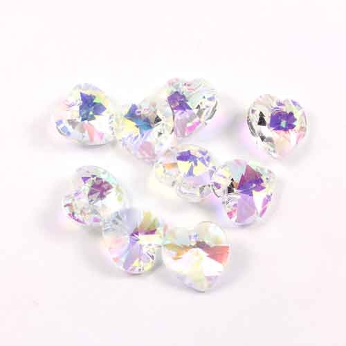 10 Pcs Crystal 14mm Heart Bead/Pendant, Clear AB, hole:1.5mm - Click Image to Close