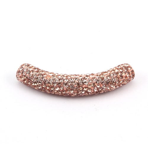Pave Pipe beads, Pave Curved 52mm Bling Tube Bead, clay, peach - Click Image to Close
