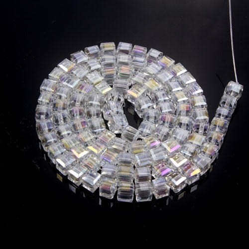 95Pcs 4mm Cube Crystal beads, Clear AB - Click Image to Close