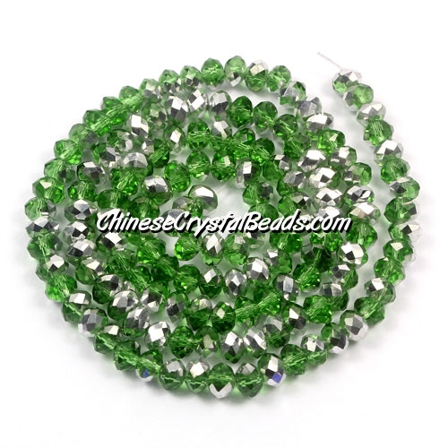 130Pcs 3x4mm Chinese fern green Half silve Crystal Rondelle Bead Strand - Click Image to Close