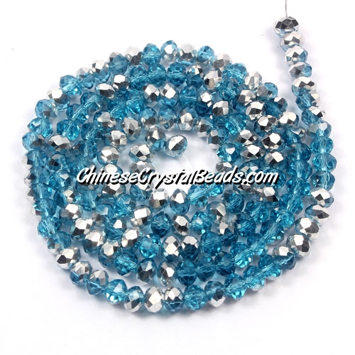 130Pcs 3x4mm Chinese Aqua Half silve Crystal Rondelle Bead Strand - Click Image to Close