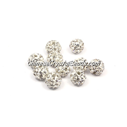 50pcs, 8mm Pave beads, hole: 1mm, white - Click Image to Close