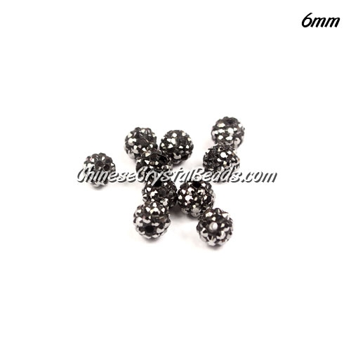 10Pcs 6mm pave clay disco beads, hole: 1mm, silver