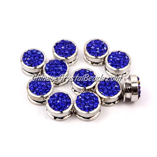 Pave button beads, sapphire, silver-plated copper, 10mm , Sold per pkg of 10 pcs - Click Image to Close
