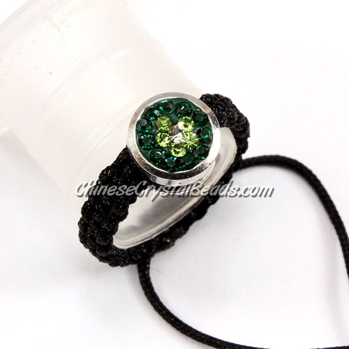 Pave ring, 10mm, button, green-flower, Sold individually. - Click Image to Close