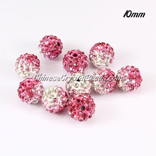 Clay Pave disco beads, Color Gradient white-pink, hole: 1.5mm, sold per pkg of 10pcs - Click Image to Close