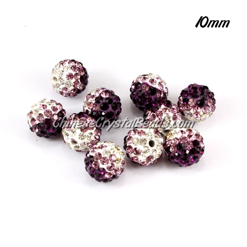 Clay Pave disco beads, Color Gradient white-violet, hole: 1.5mm, sold per pkg of 10pcs - Click Image to Close