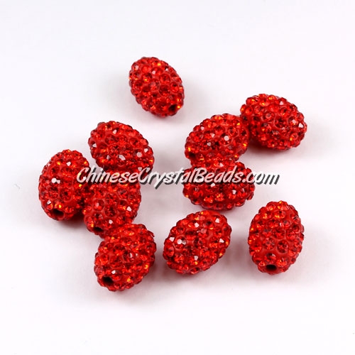 Oval Pave Beads, 9x13mm, Clay, red, sold per 10pcs bag - Click Image to Close