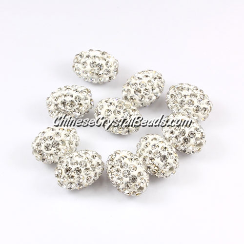 Oval Pave Beads, 9x13mm, Clay, white, sold per 10pcs bag - Click Image to Close