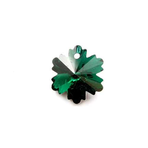 10Pcs crystal pendant snowflake, 1 hole 1mm, 12x14mm, emerald - Click Image to Close