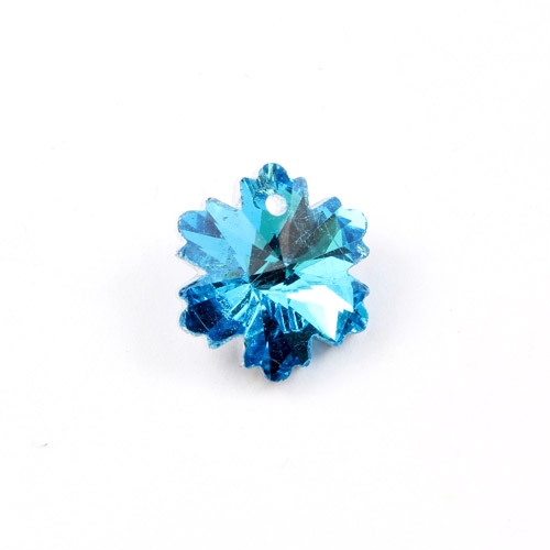 10Pcs crystal pendant snowflake, 1 hole 1mm, 12x14mm, aqua - Click Image to Close