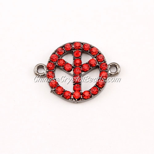 Peace Sign, pave Diamond pendant,18mm, hole 1.5mm, gunmetal plated, red tree - Click Image to Close