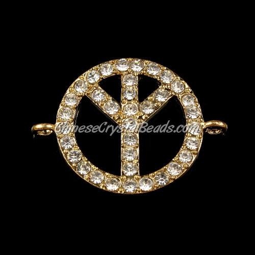 Peace Sign, pave Diamond pendant,25mm, hole 2mm, gold plated, clear diamond - Click Image to Close