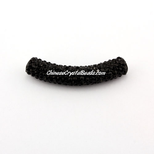 Pave Crystal Pave Tube Beads, 45mm, 4mm hole, black, sold 1pcs - Click Image to Close