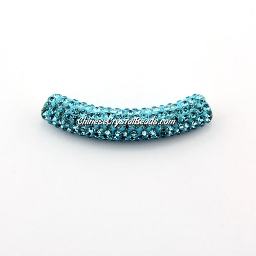 Pave Crystal Pave Tube Beads, 45mm, 4mm hole, aqua, sold 1pcs - Click Image to Close