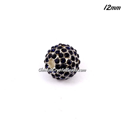 alloy pave disco beads, dark blue crystal stone, 12mm, 2mm hole, sold 9pcs - Click Image to Close