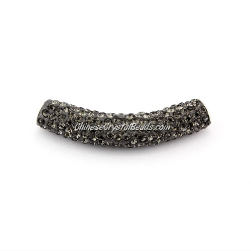 Pave Pipe beads, Pave Curved 45mm Bling Tube Bead, clay, gray - Click Image to Close