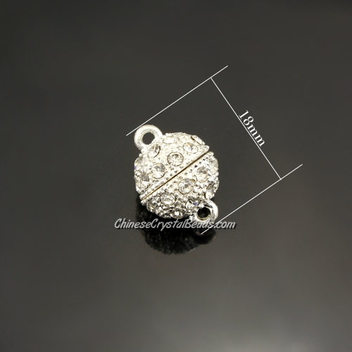 1 Piece Pave Magnetic Clasps ball, 13x18mm, hole:1.5mm, silver - Click Image to Close